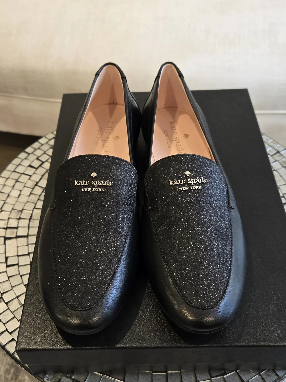 Brand New Leather Kate Spade New York Black City Lights Glitter Shoes. Size 7.5